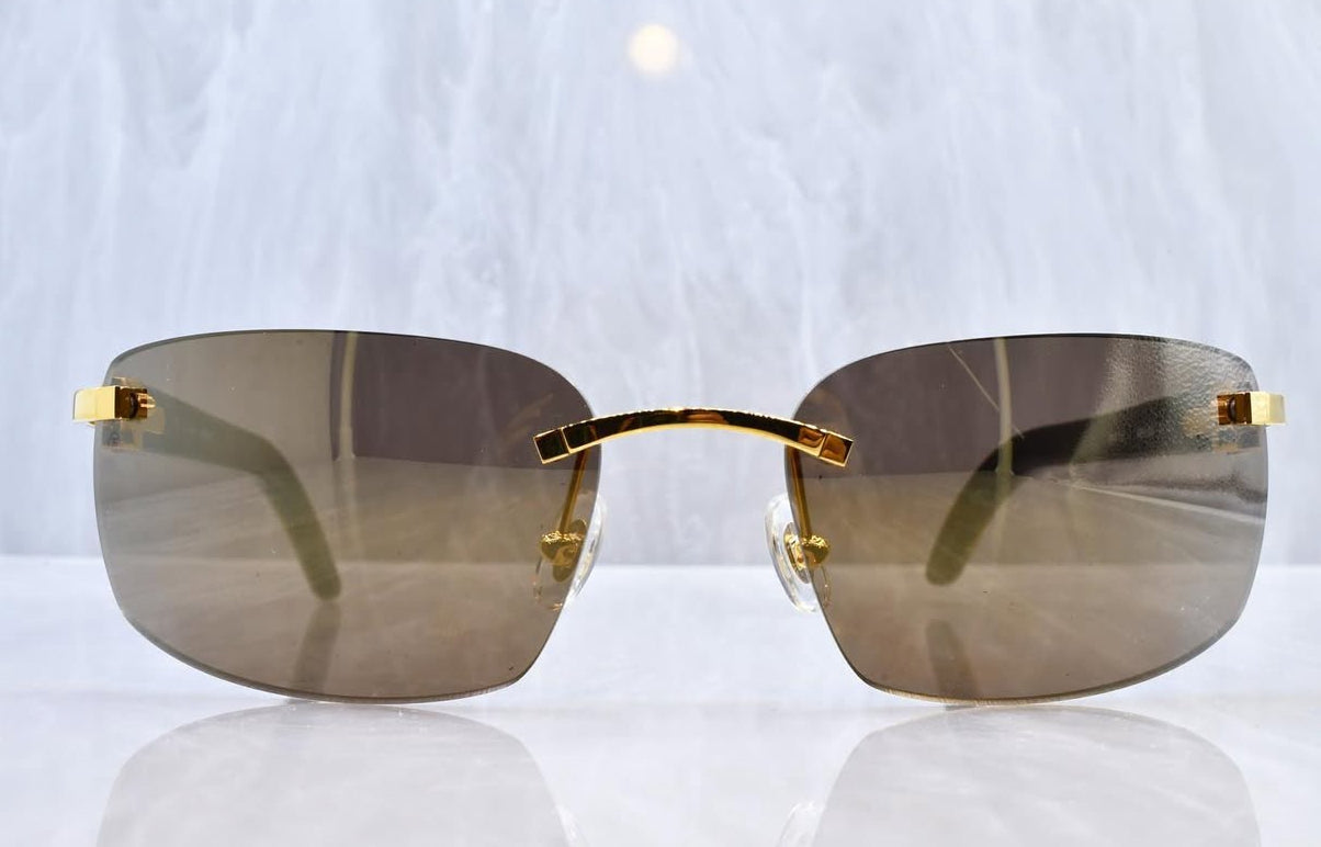 Pre-Owned Cartier Buffalo Horn White/Gold Sunglasses Smoke Gradient