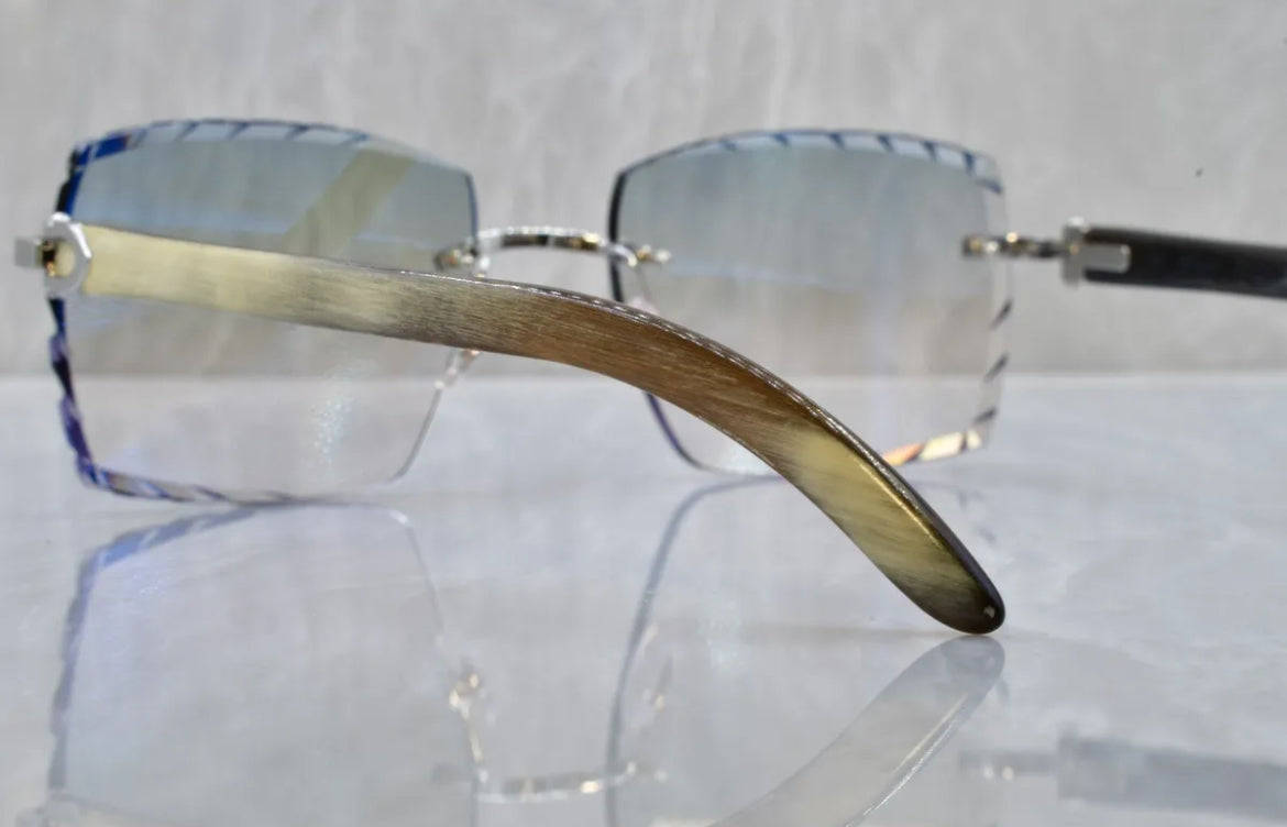 Pre-Owned Cartier Buffalo Horn White Diamond Cut Sunglasses Clear