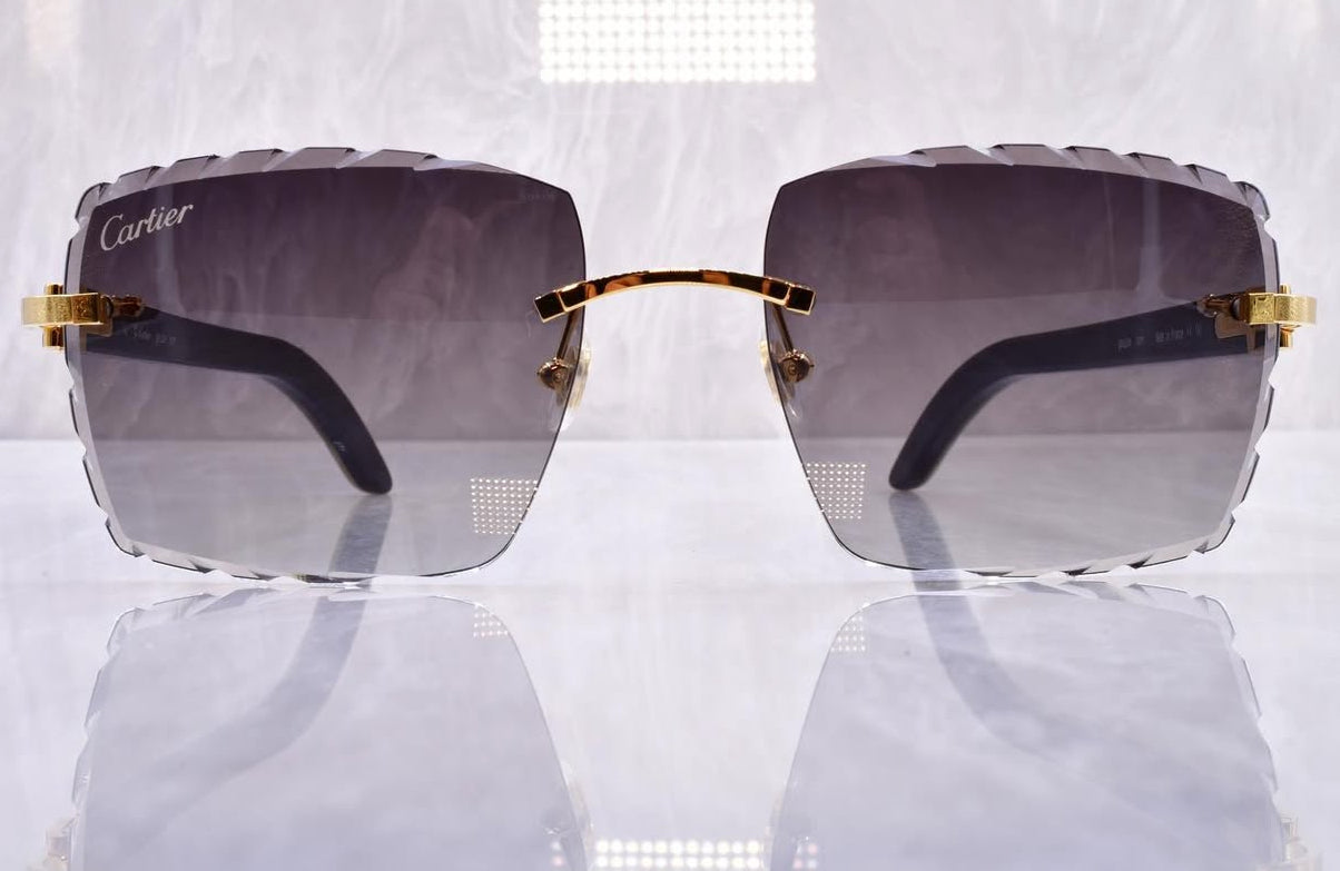 Pre-Owned Cartier Buffalo Horn White Diamond Cut Sunglasses Tan Gradient