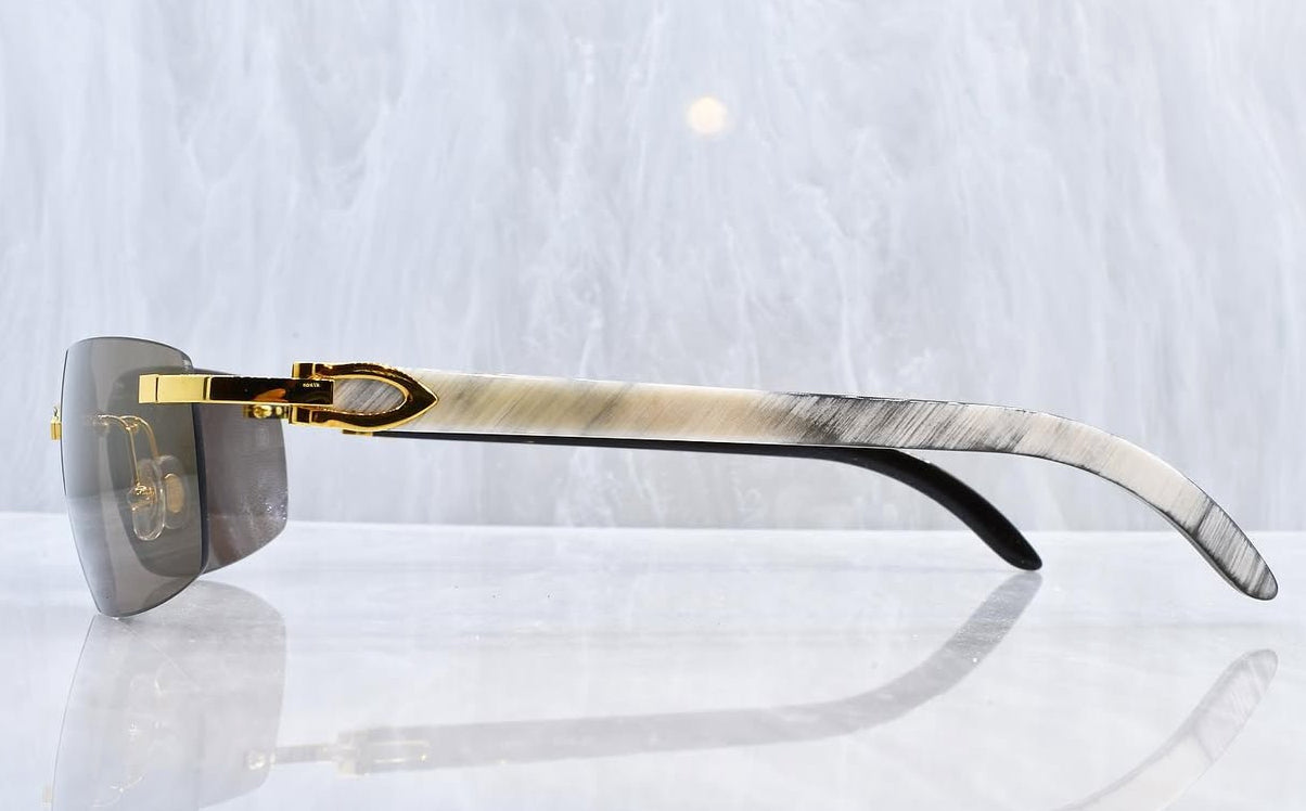 Pre-Owned Cartier Buffalo Horn White/Gold Sunglasses Smoke Gradient