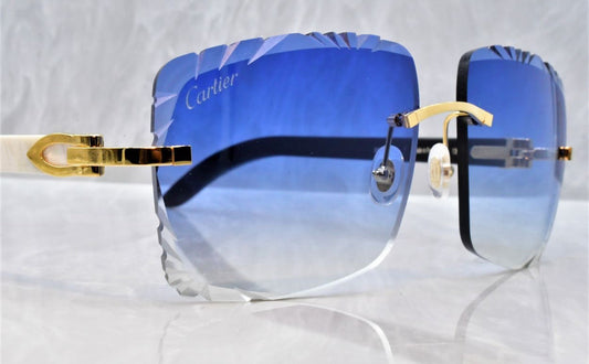 Pre-Owned Cartier Buffalo Horn Diamond Cut Sunglasses Royal Blue Gradient
