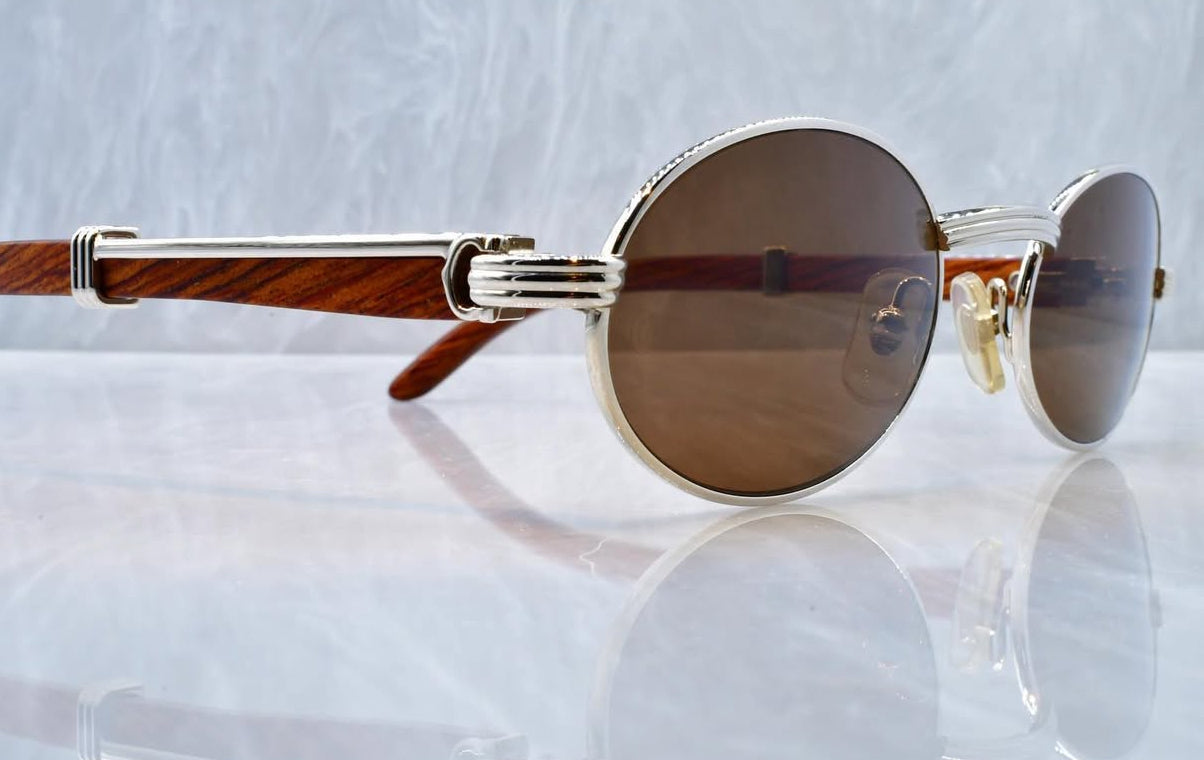 Pre-Owned Wood Frame Giverny platinum sunglasses Dark Tan Gradient