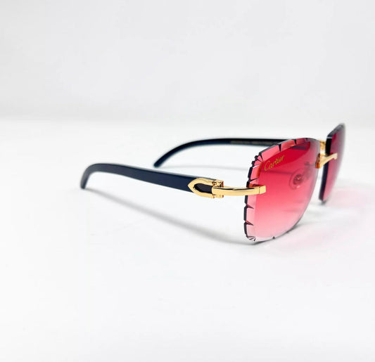 Pre-Owned Cartier Buffalo Horn Black Diamond Cut Sunglasses Red Gradient