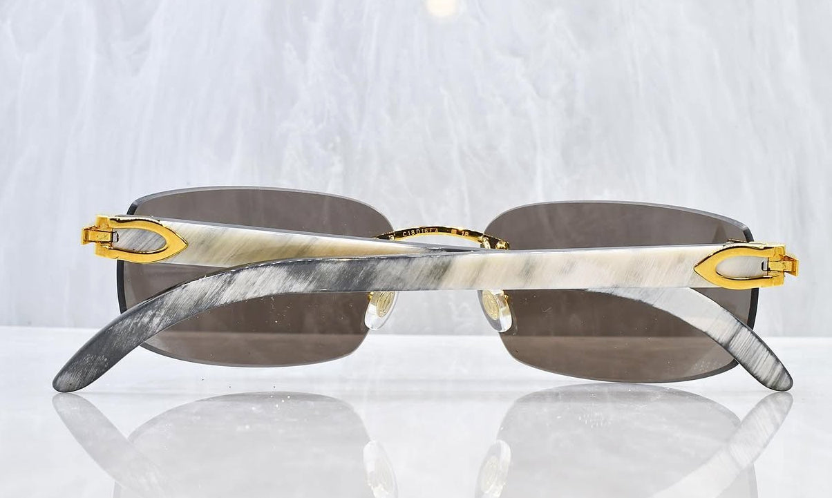 Pre-Owned Cartier Buffalo Horn White/Gold Sunglasses Smoke Gradient