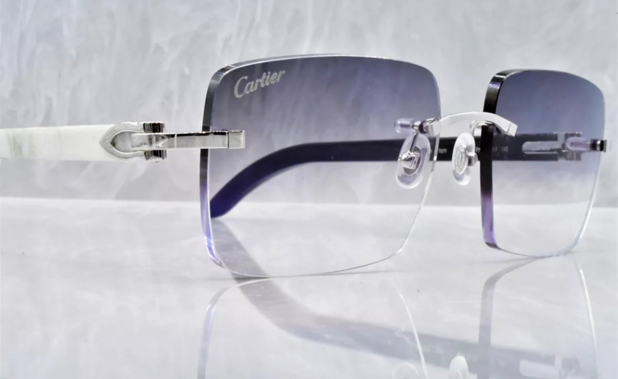 Pre-Owned Cartier Buffalo Horn White Sunglasses Gray Gradient