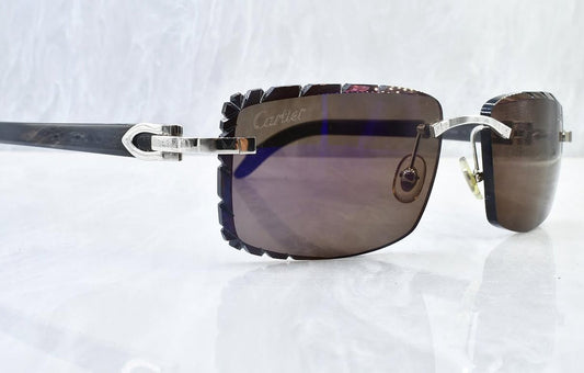 Pre-Owned Cartier Buffalo Horn Diamond Cut Sunglasses Smoke Gradient
