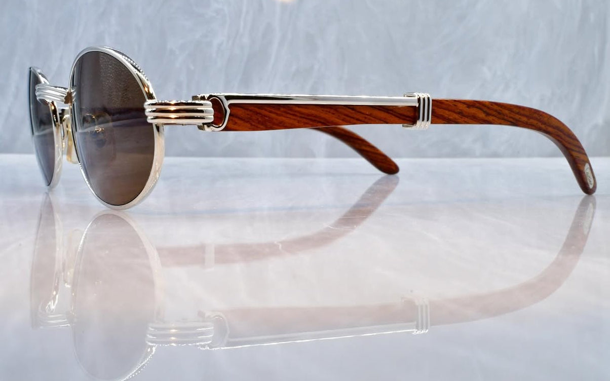 Pre-Owned Wood Frame Giverny platinum sunglasses Dark Tan Gradient