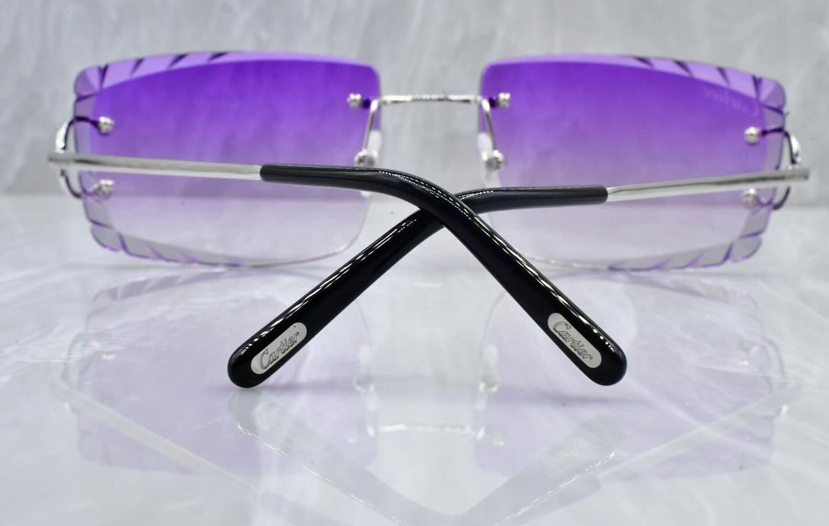 Pre-Owned Cartier C-Decor Diamond Cut Sunglasses Purple Gradient