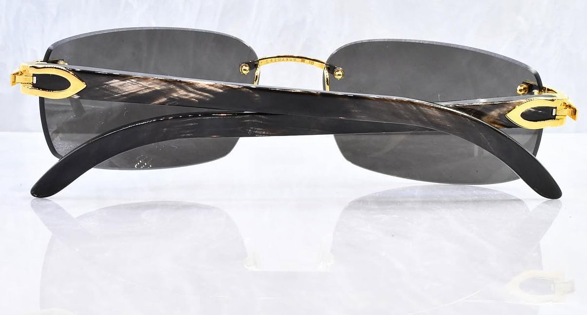 Pre-Owned Cartier Buffalo Horn Black Sunglasses Gray Gradient
