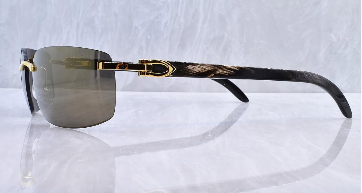 Pre-Owned Cartier Buffalo Horn Black Sunglasses Gray Gradient
