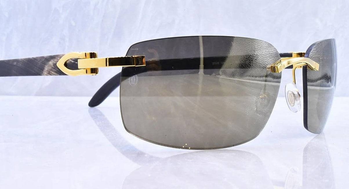 Pre-Owned Cartier Buffalo Horn Black Sunglasses Gray Gradient