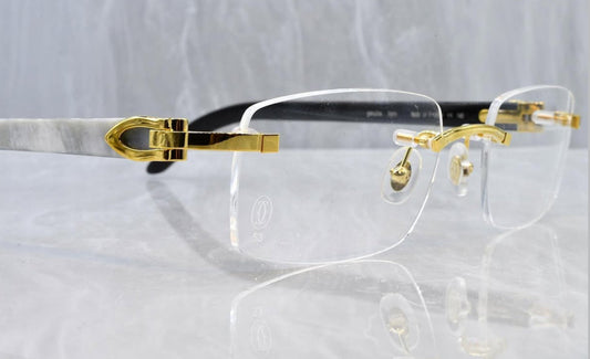 Pre-Owned Cartier Buffalo Horn White/Gold Sunglasses Clear
