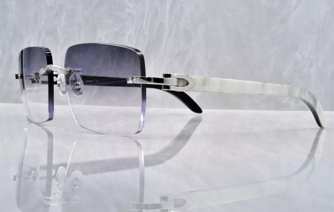 Pre-Owned Cartier Buffalo Horn White Sunglasses Gray Gradient