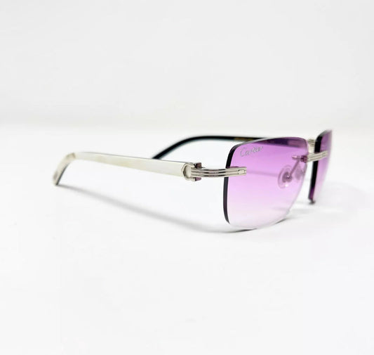 Pre-Owned Cartier Buffalo Horn Premiere White Sunglasses Purple Gradient
