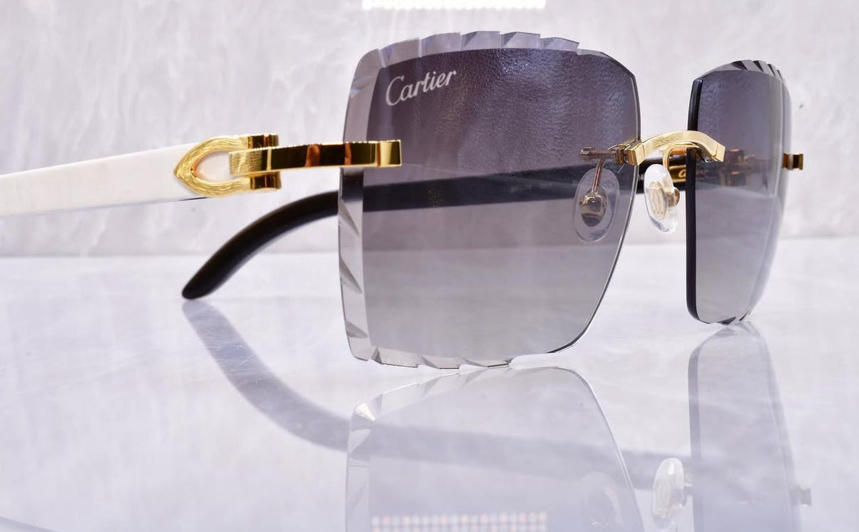 Pre-Owned Cartier Buffalo Horn White Diamond Cut Sunglasses Tan Gradient