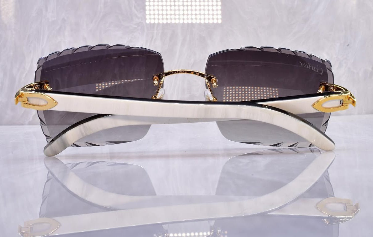 Pre-Owned Cartier Buffalo Horn White Diamond Cut Sunglasses Tan Gradient