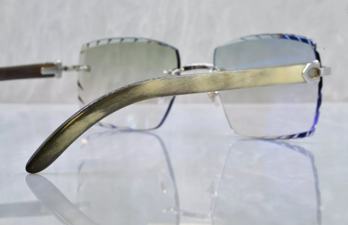 Pre-Owned Cartier Buffalo Horn White Diamond Cut Sunglasses Clear