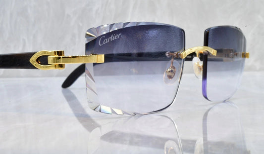 Pre-Owned Cartier Buffalo Horn Black Diamond Cut Sunglasses Smoke Gradient