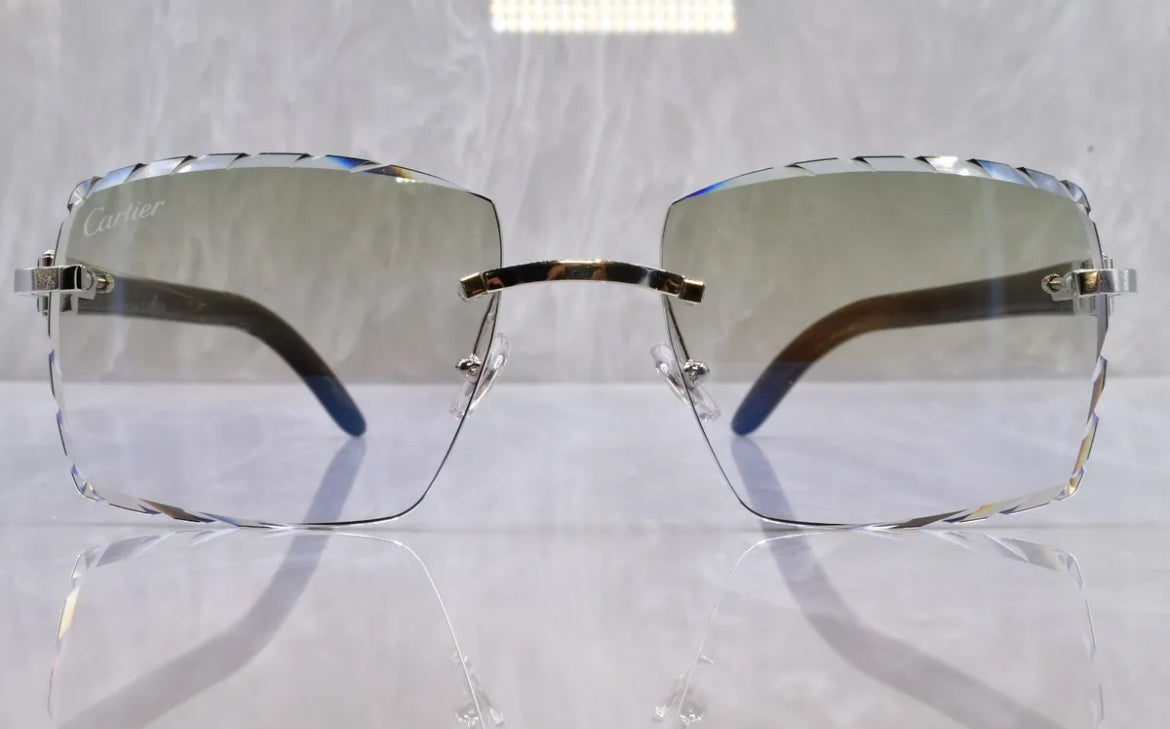 Pre-Owned Cartier Buffalo Horn White Diamond Cut Sunglasses Clear