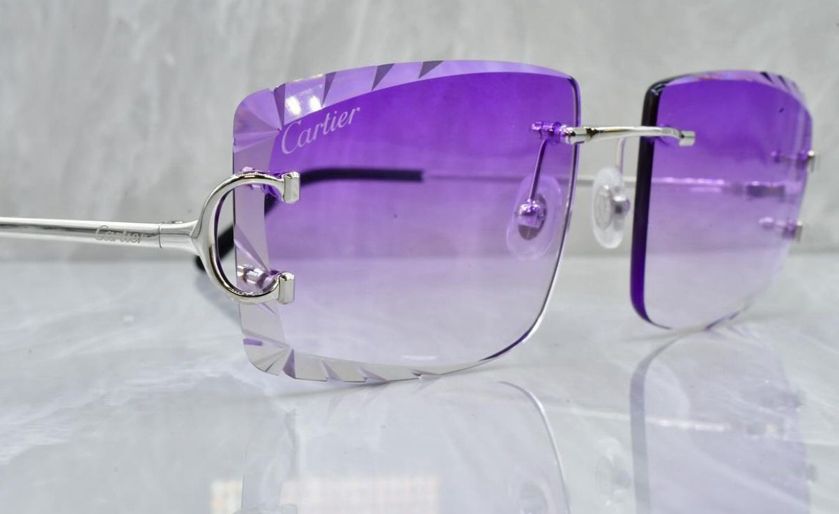 Pre-Owned Cartier C-Decor Diamond Cut Sunglasses Purple Gradient