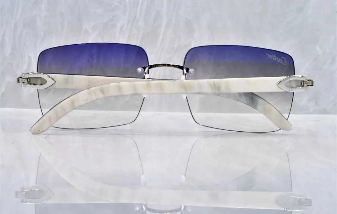 Pre-Owned Cartier Buffalo Horn White Sunglasses Gray Gradient