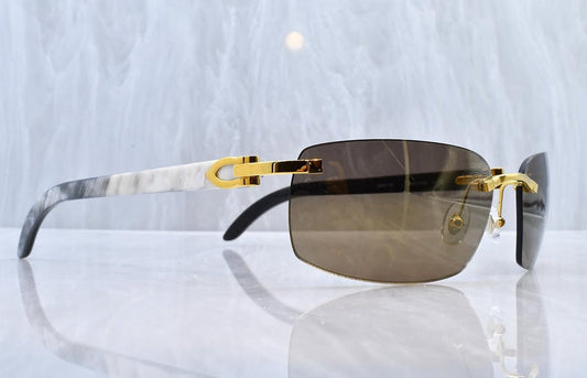 Pre-Owned Cartier Buffalo Horn White/Gold Sunglasses Smoke Gradient
