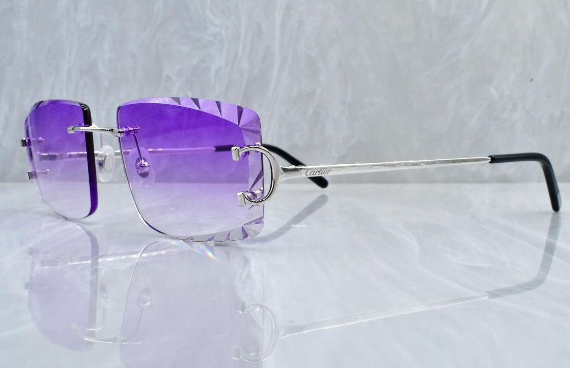 Pre-Owned Cartier C-Decor Diamond Cut Sunglasses Purple Gradient
