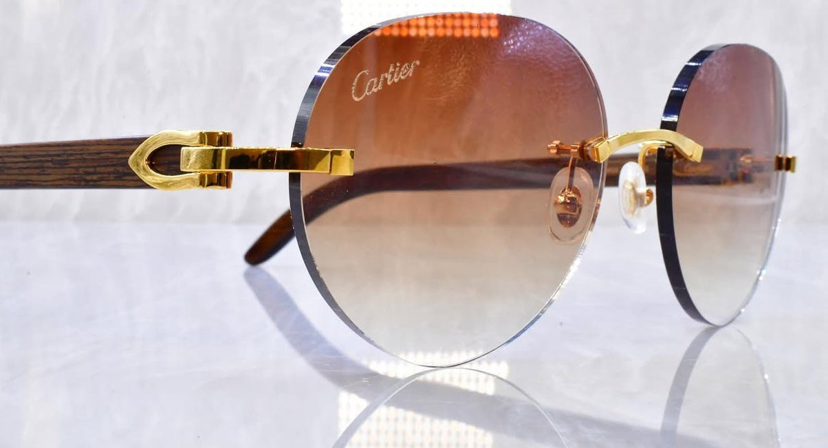 Pre-Owned Wood Frame Sunglasses Oval Tan Brown Gradient
