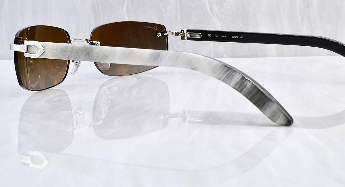 Pre-Owned Cartier Buffalo Horn White Sunglasses Smoke Gradient