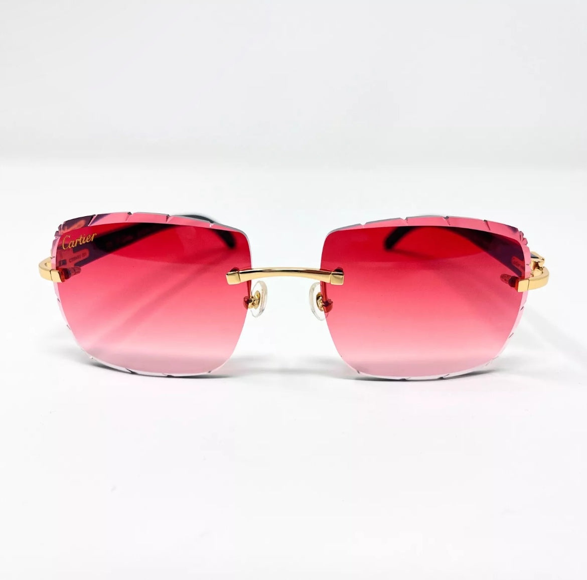 Pre-Owned Cartier Buffalo Horn Black Diamond Cut Sunglasses Red Gradient