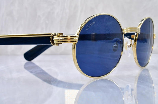 Pre-Owned Blue Wood Frame Sunglasses Royal Blue Gradient