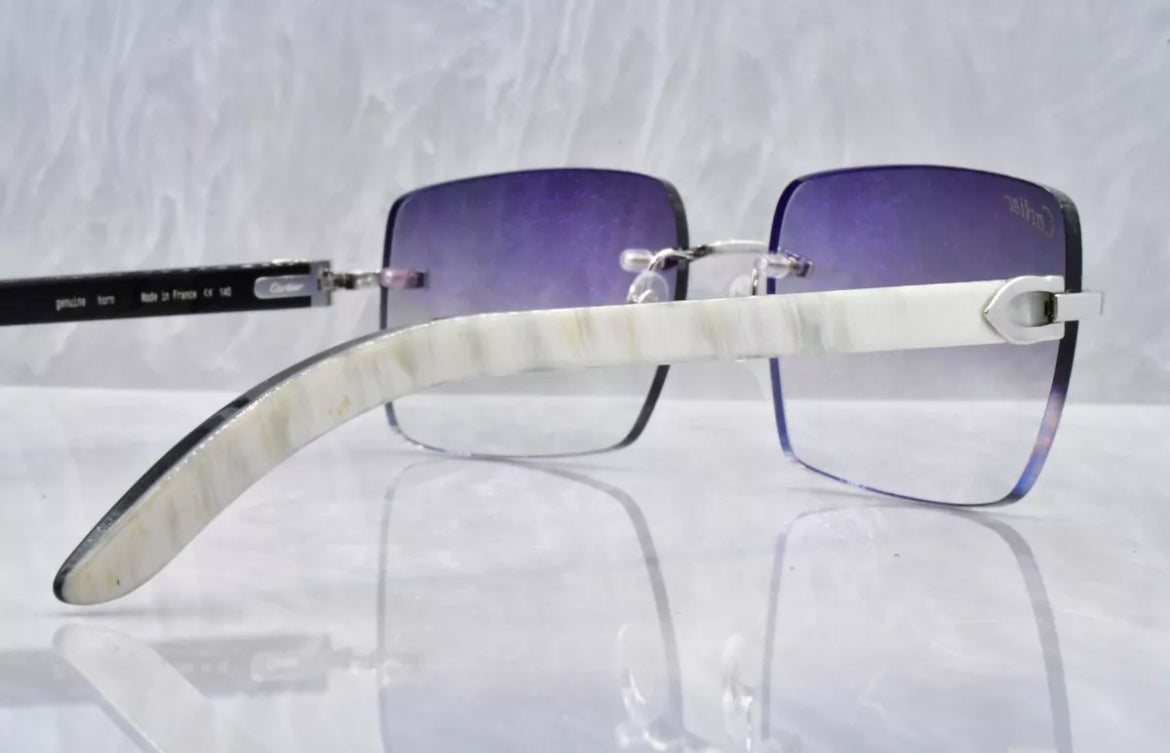 Pre-Owned Cartier Buffalo Horn White Sunglasses Gray Gradient