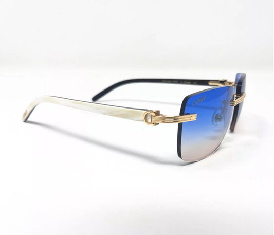 Pre-Owned Cartier Buffalo Horn Premiere White Sunglasses Blue To Orange Gradient