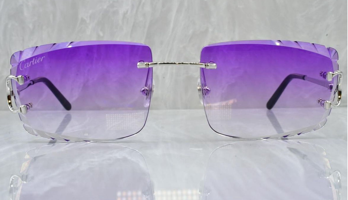 Pre-Owned Cartier C-Decor Diamond Cut Sunglasses Purple Gradient